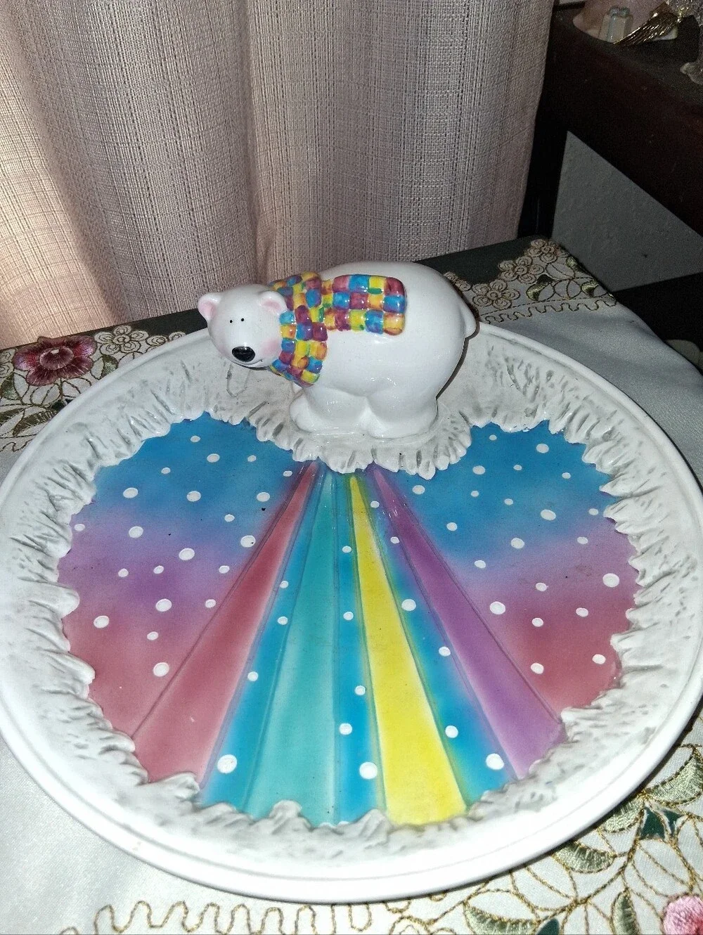 Polar Bear On A Rainbow ServiNg Dish